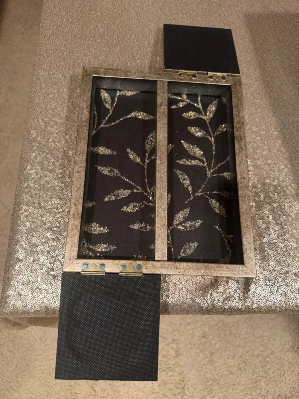 Decorative Gold and Black Multi-Opening Jewelry Tray with Crystal / Accents